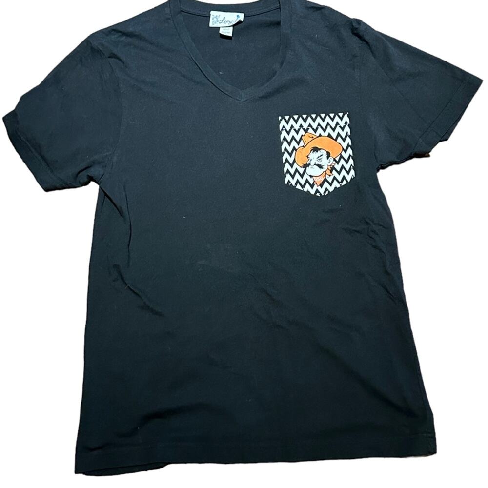 Livy Lu Womens Medium Black V Neck T-Shirt for OSU Oklahoma State University